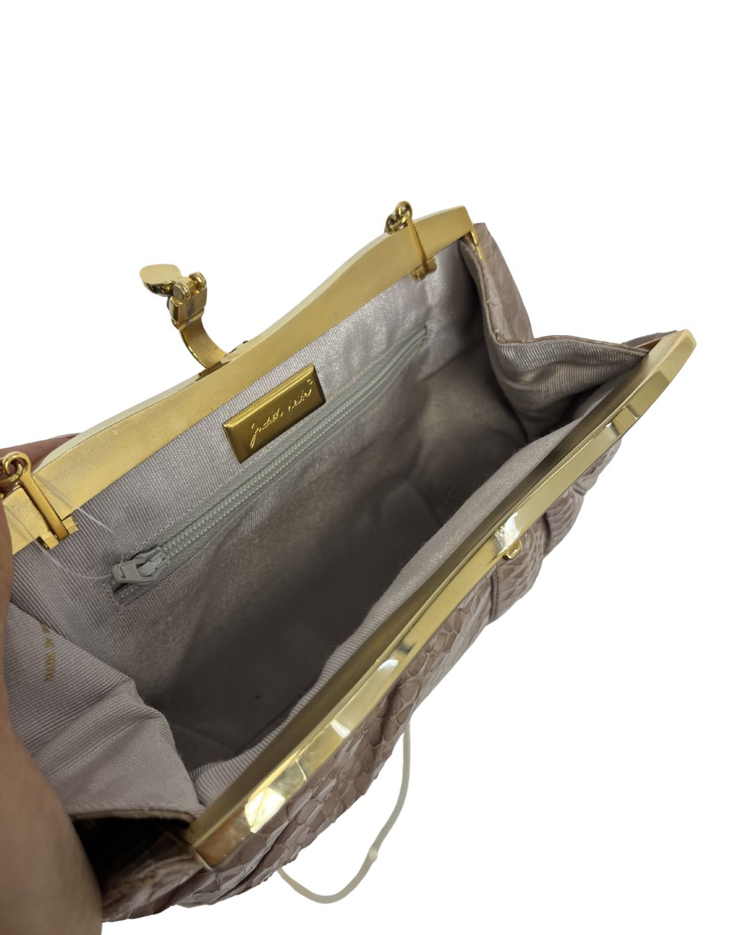 JUDITH LEIBER Vintage Reptile Leather Taupe Clutch
