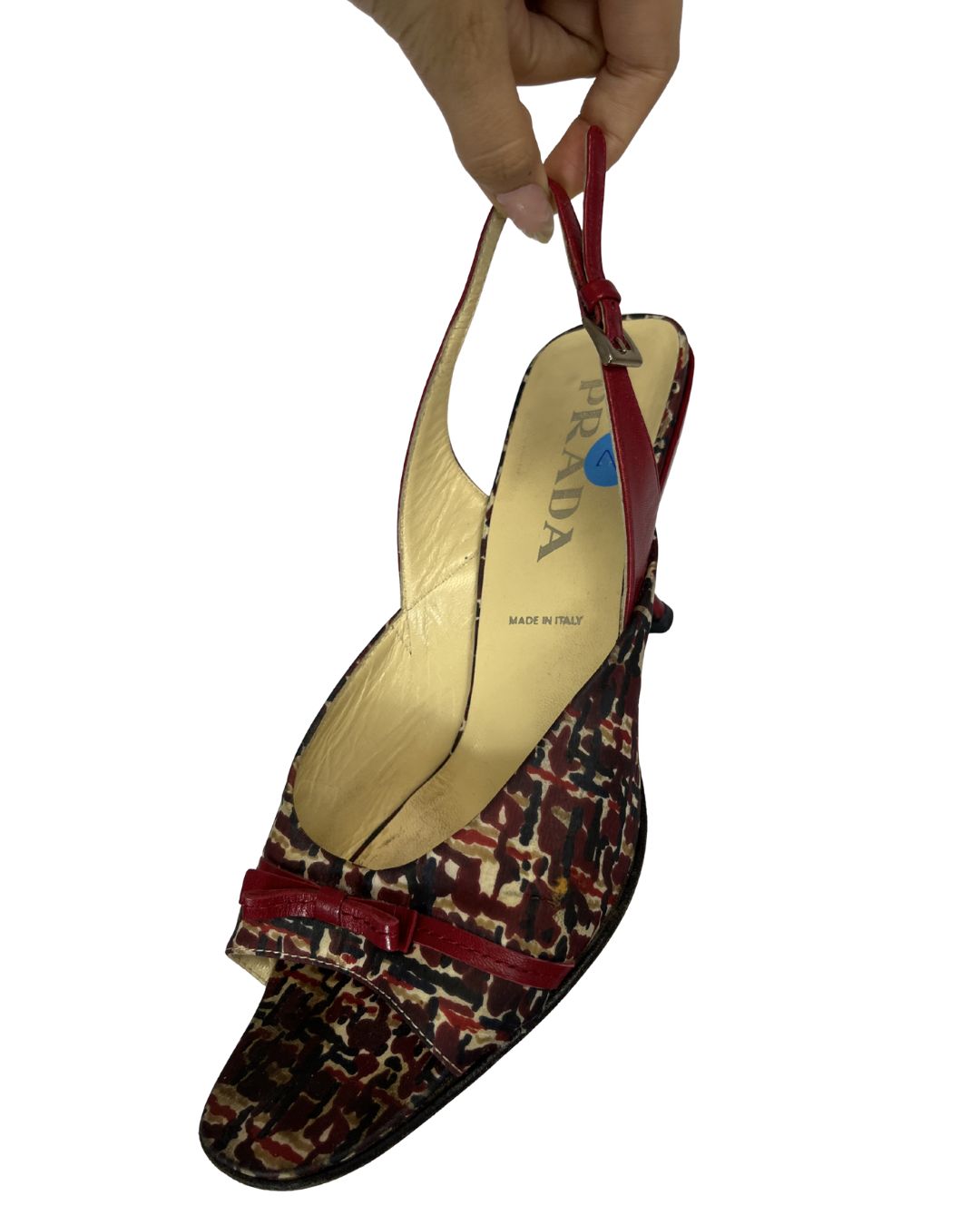 PRADA Red & Brown Pattern Slingback Heels (Size 7.5)