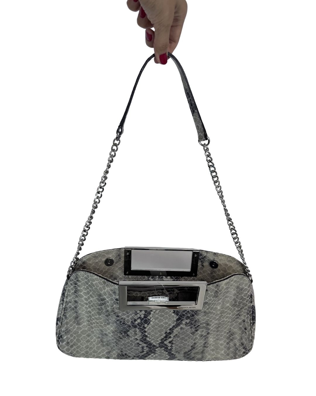 MICHAEL KORS Gray Snakeskin Embossed Leather Purse Clutch