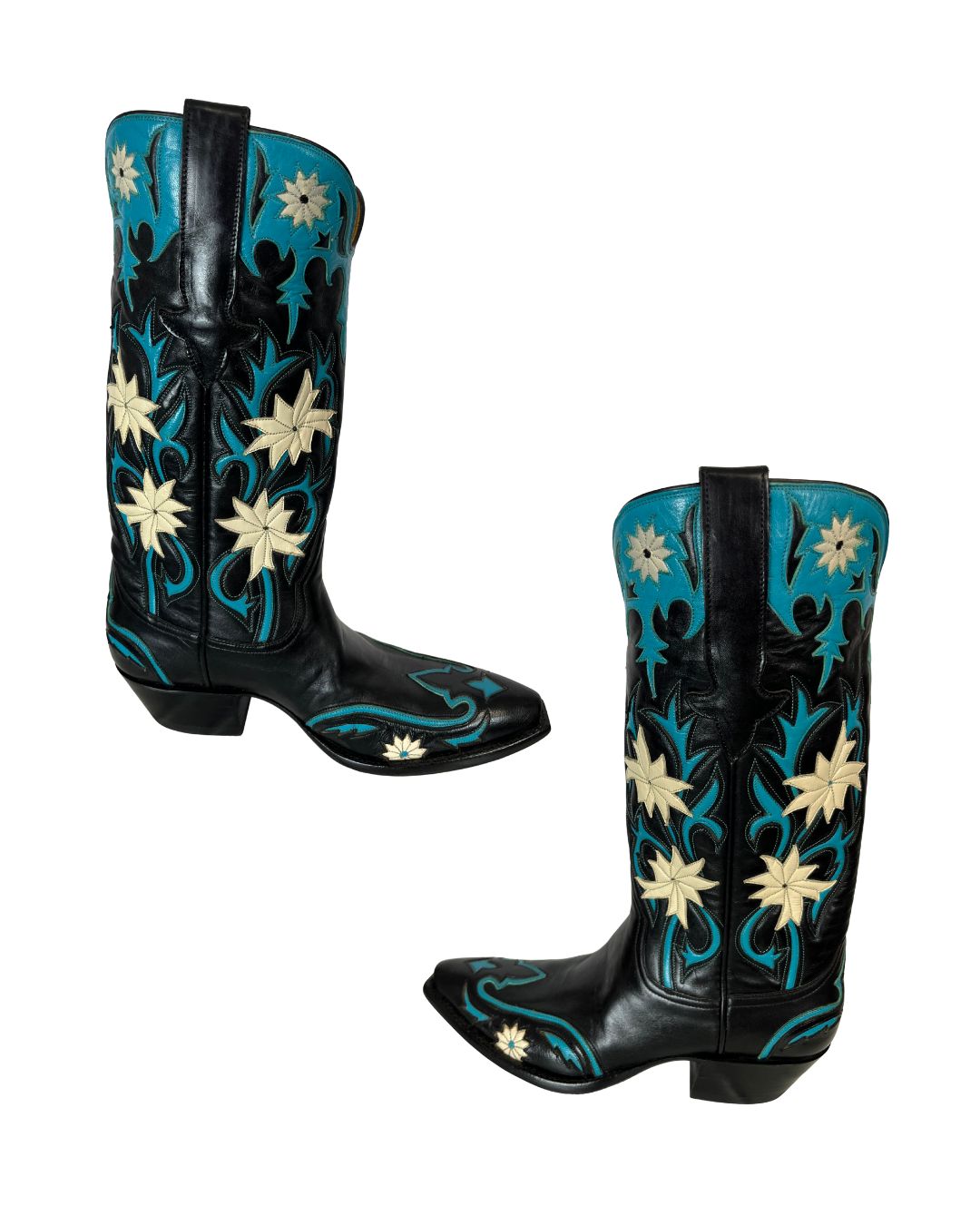 STALLION Black and Turquoise Cowboy Boots (US 6)
