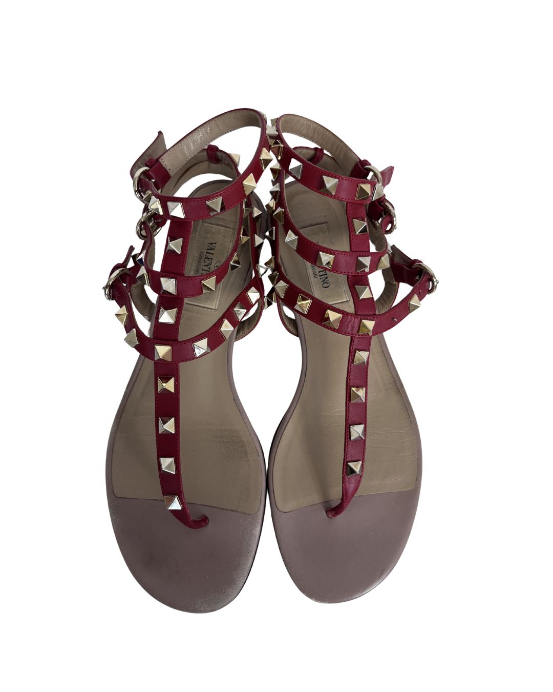 VALENTINO Red Leather Rockstud Sandals (Size 37) – High Society