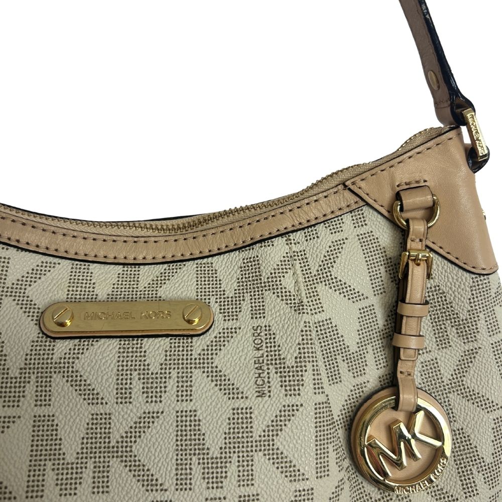Michael Kors Logo Shoulder Bag – Beige/Tan “MK” Monogram with Single Strap