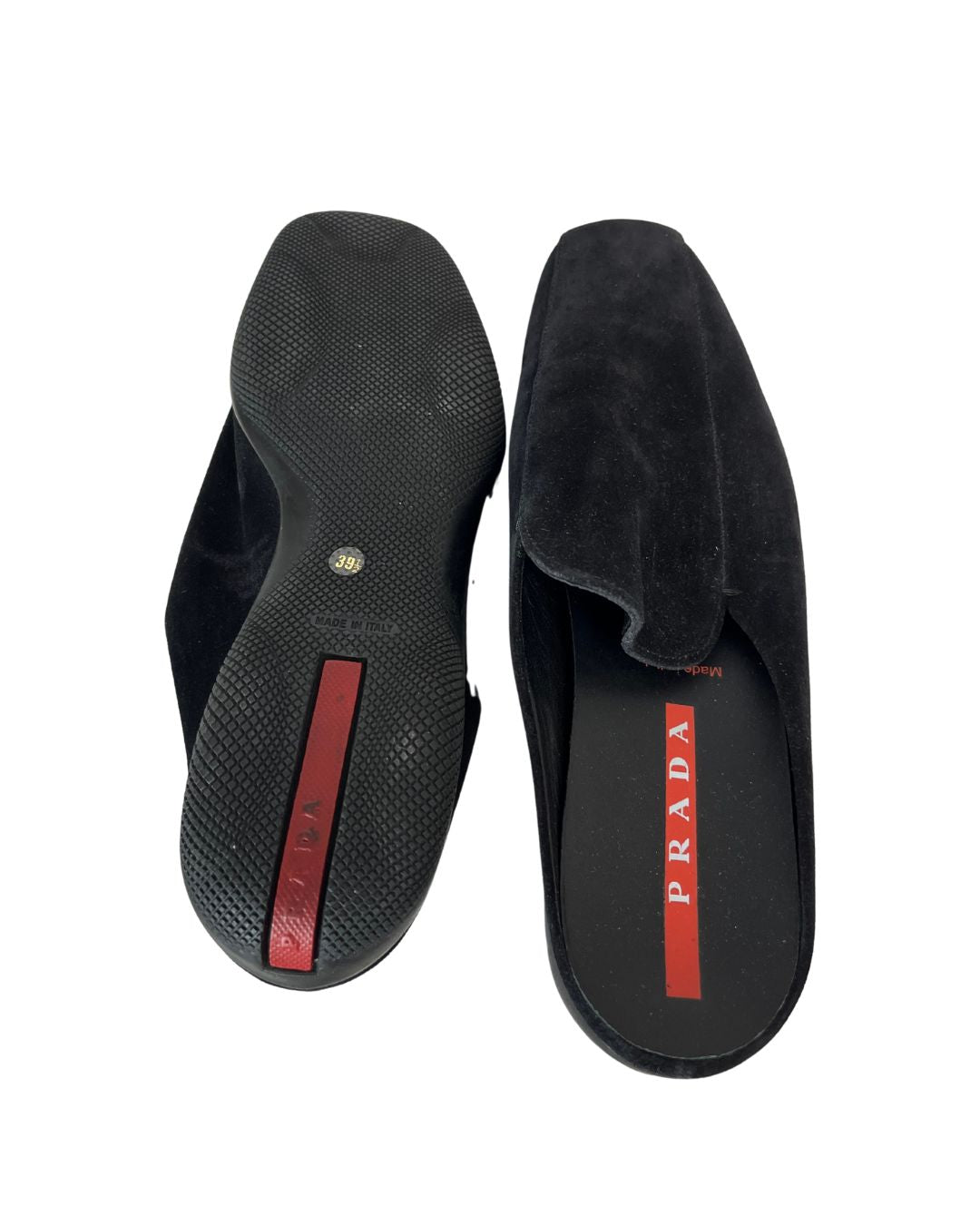 PRADA Black Suede Flat Mules (Size 9.5)