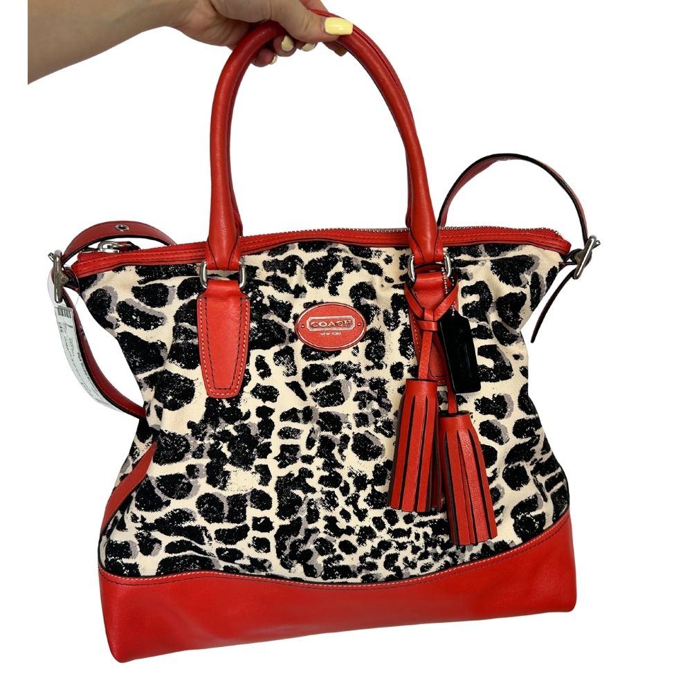 Coach Animal Print Crossbody – Black and White with Red Strap