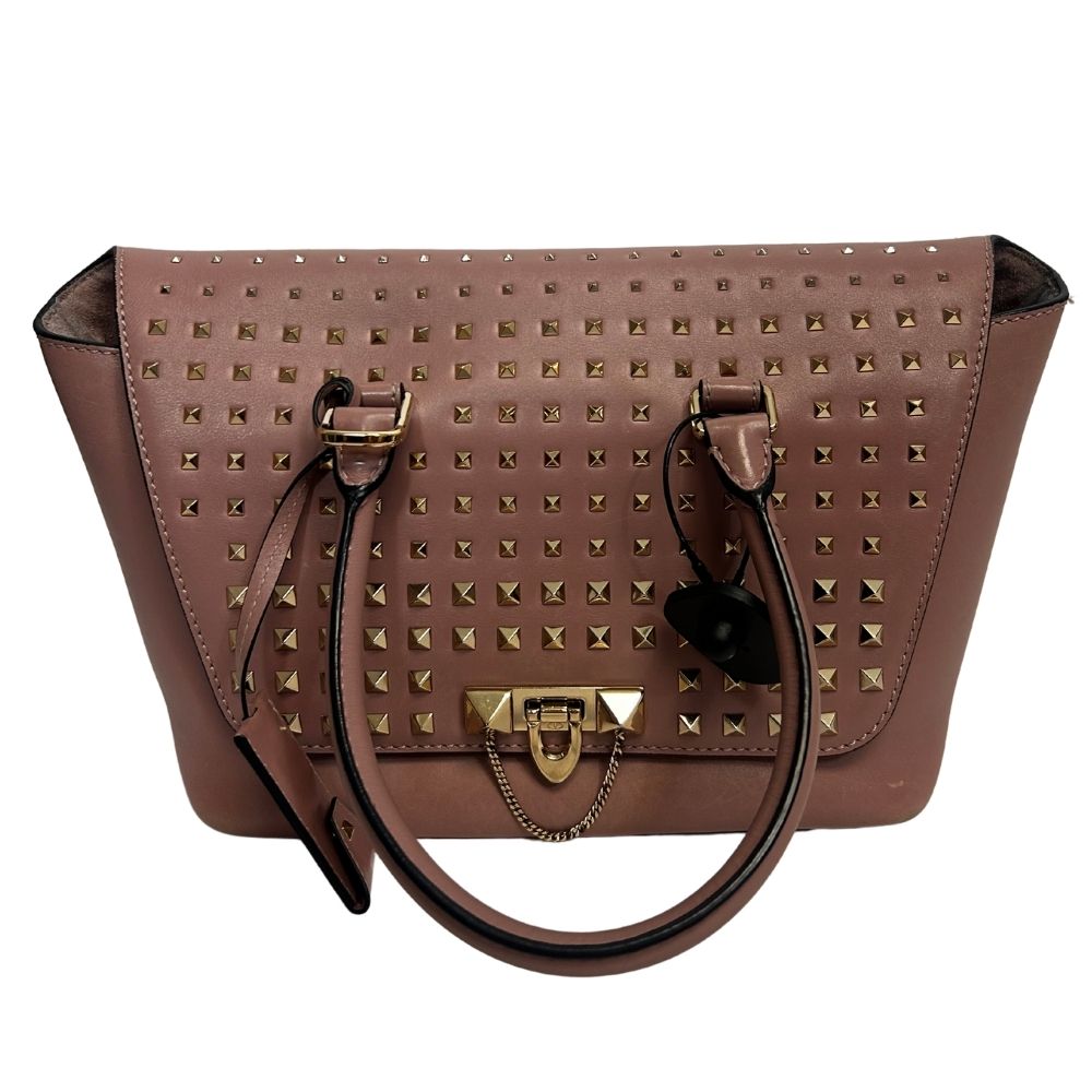 Valentino Blush Studded Satchel with Chainlink Detail – Feminine Edge in Iconic Style