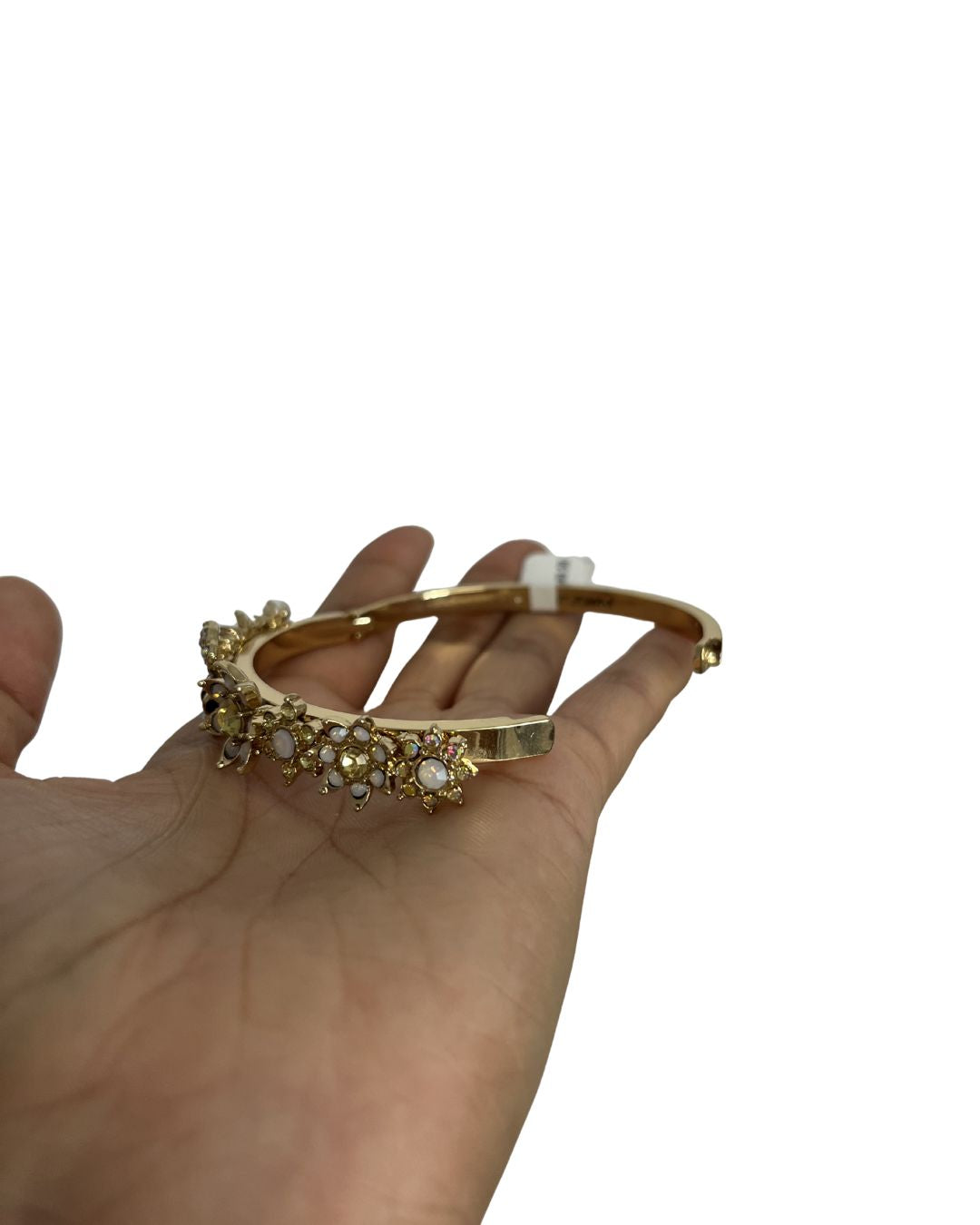 BETSEY JOHNSON Bumble Bee & Mixed Flower Hinged Gold Bangle Bracelet