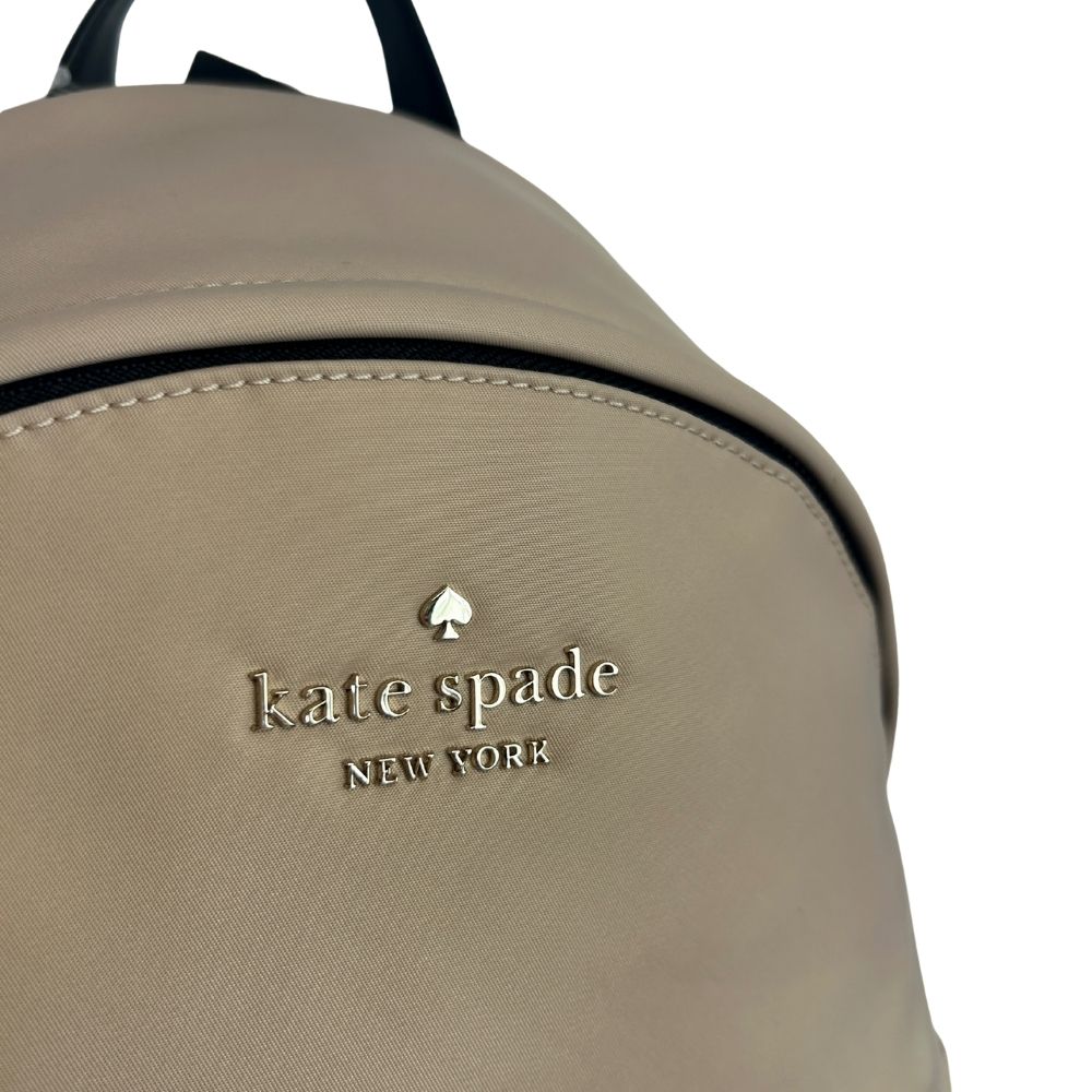 Kate Spade Beige Nylon Backpack – Black Straps & Multiple Pockets (NWT)