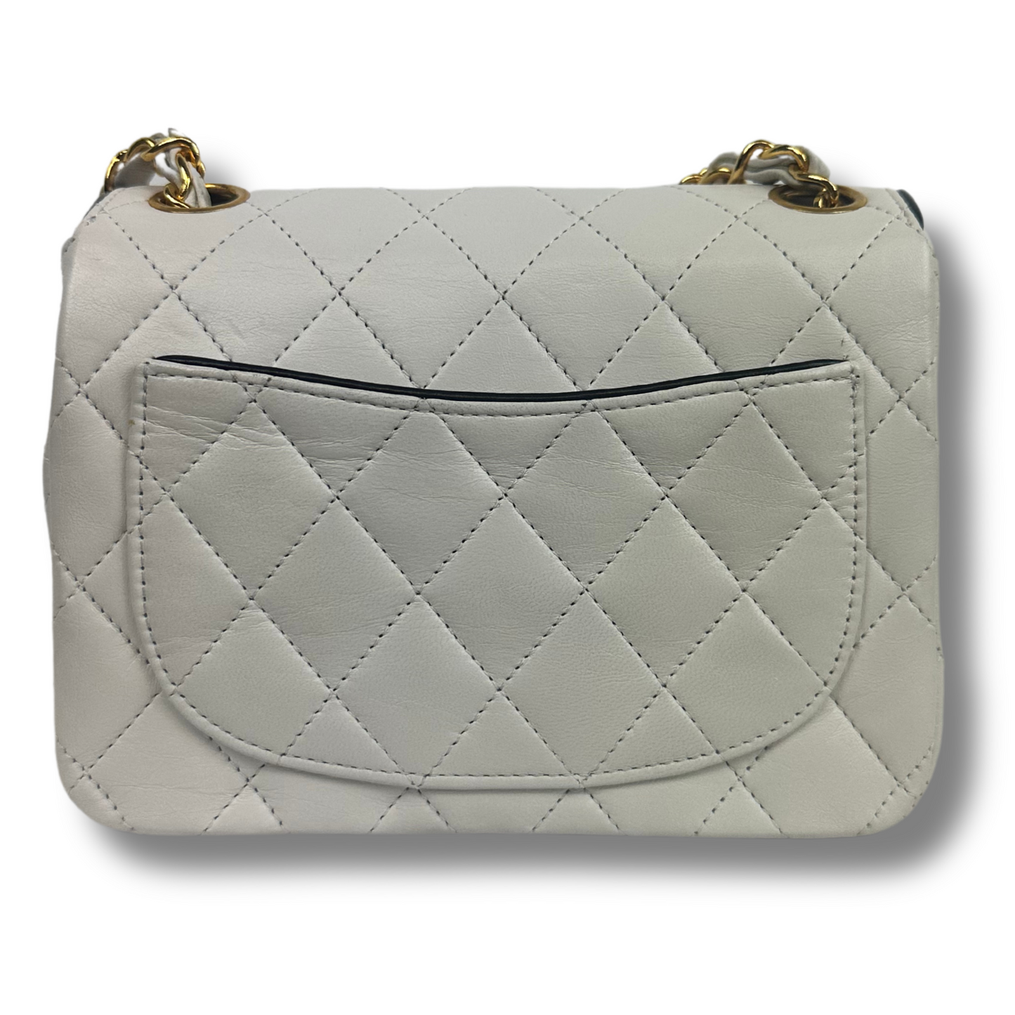 CHANEL White Lambskin Quilted Square Mini Flap Bag
