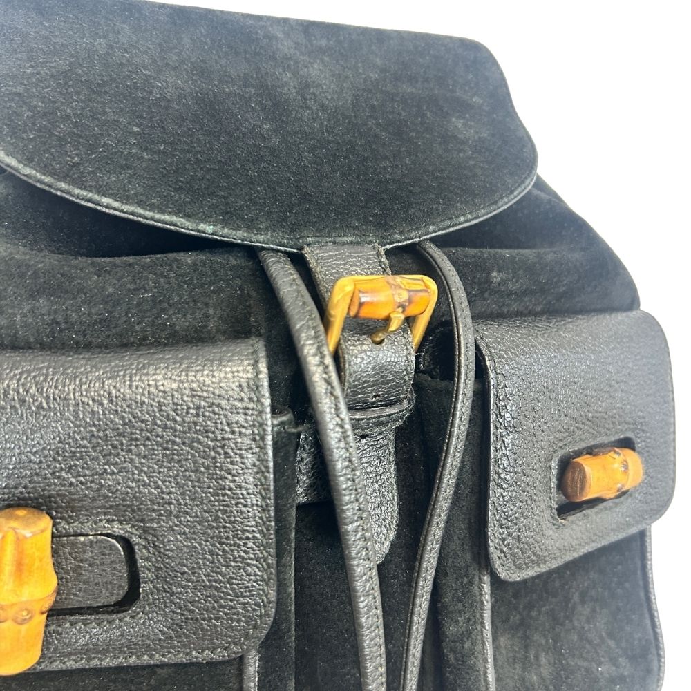 Gucci Vintage Black Suede & Leather Bamboo Backpack – Goldtone Hardware (Authenticated)