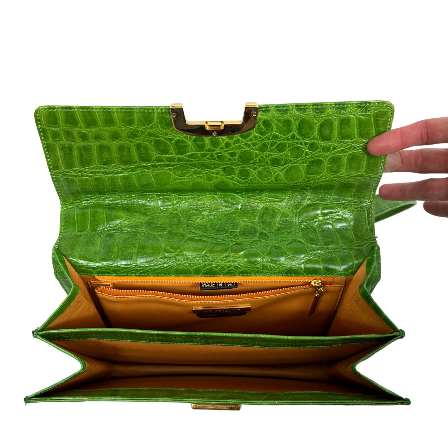 CAROLINA HERRERA Vintage Green Faux Alligator Skin Handbag