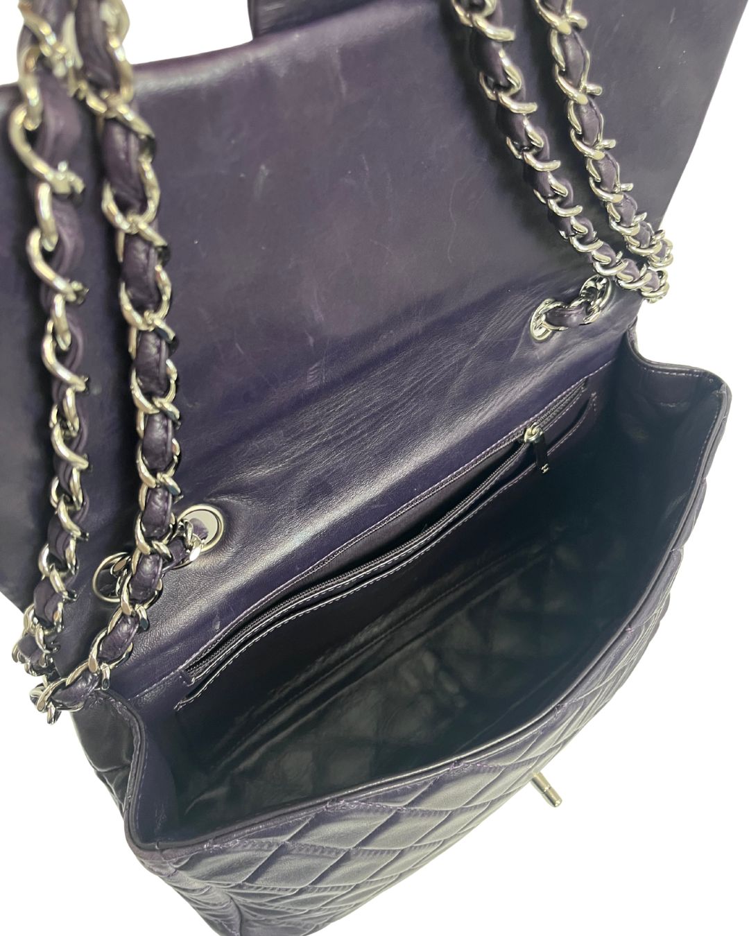 CHANEL Jumbo Purple Quilted Leather Flap Bag