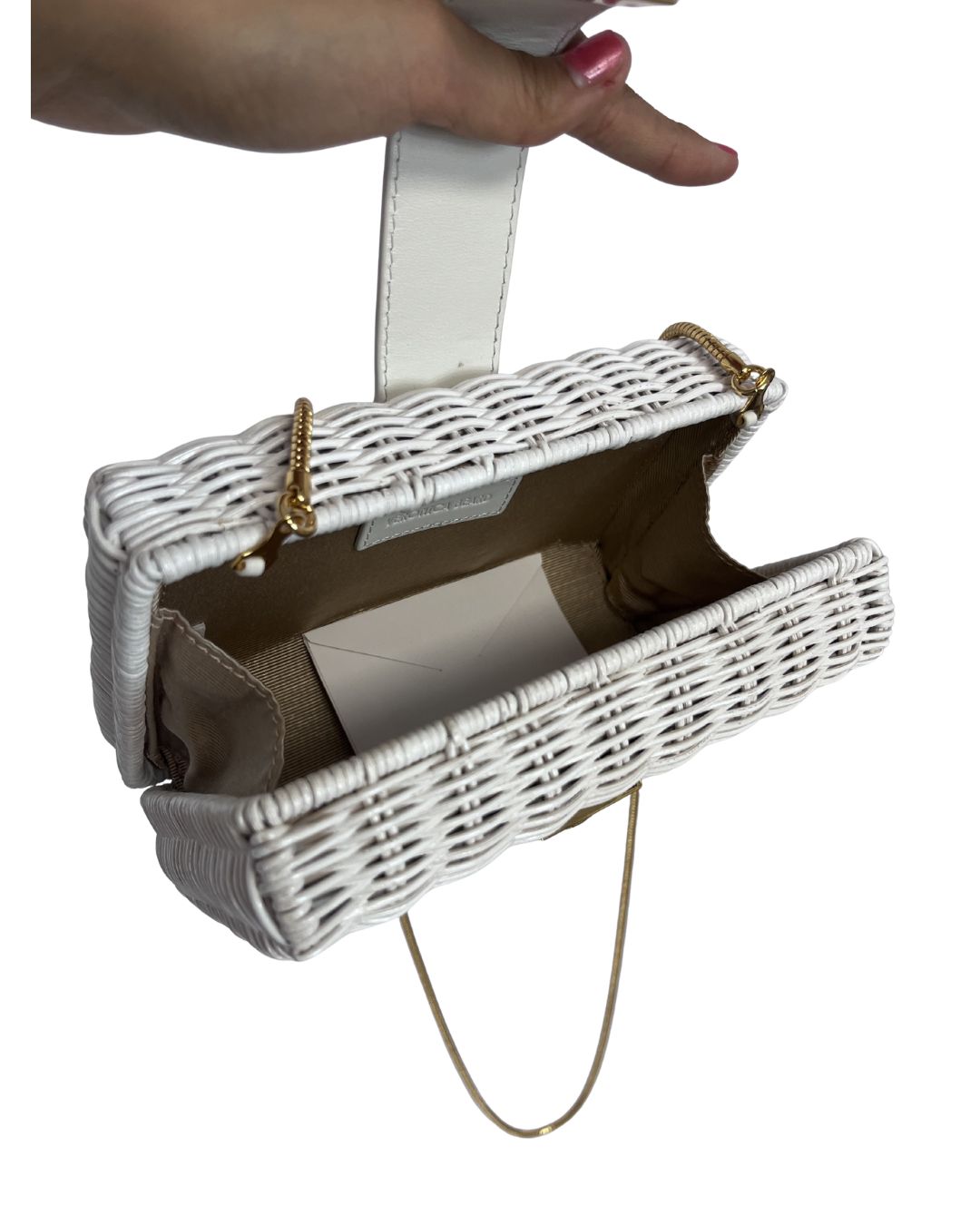 VERONICA BEARD White Wicker Clutch Crossbody Bag