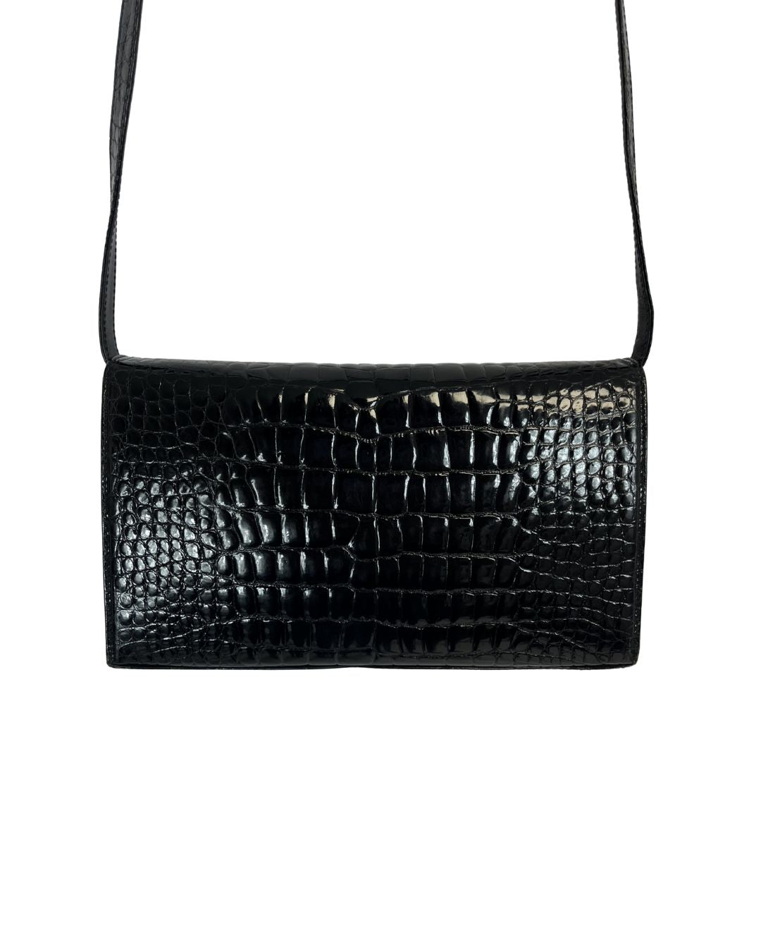 GUCCI Vintage Black Crocodile Leather Shoulder Bag Purse