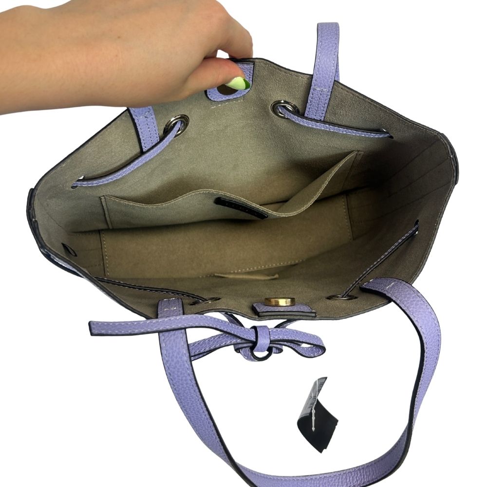 Furla Lilac Leather Drawstring Tote – Double Straps & Bow Detail