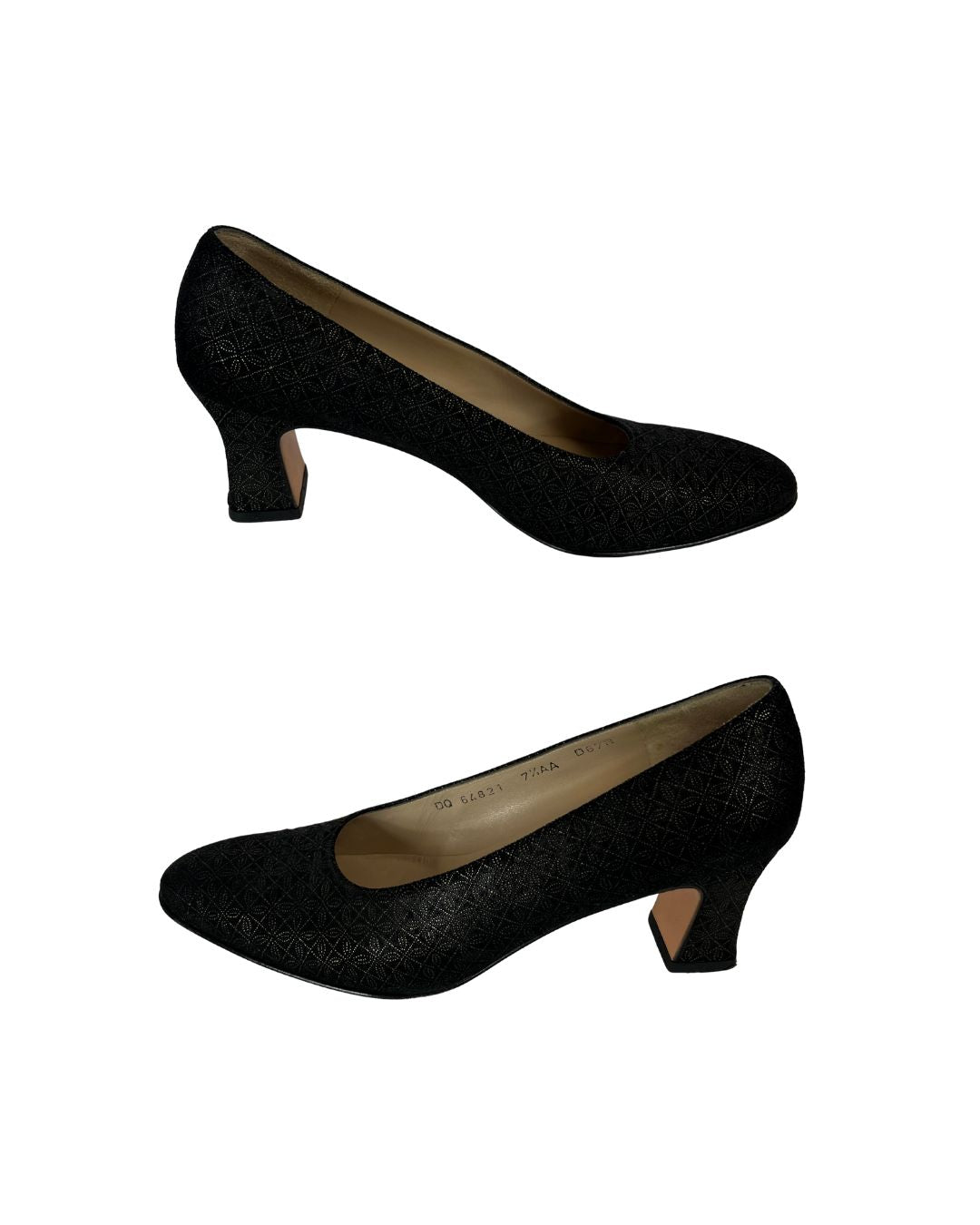 FERRAGAMO Black and Gold Pumps (Size 7.5)