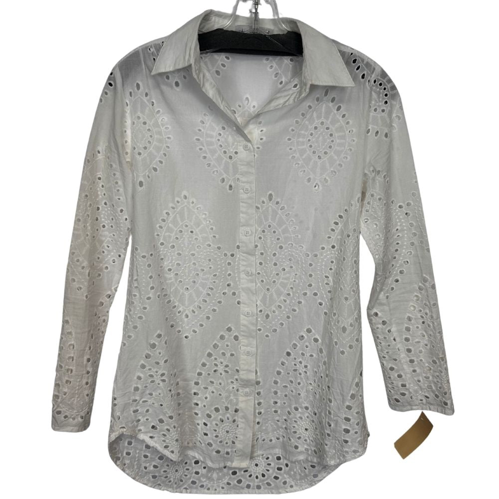 Keren Hart White Eyelet Button-Front Shirt – Size S