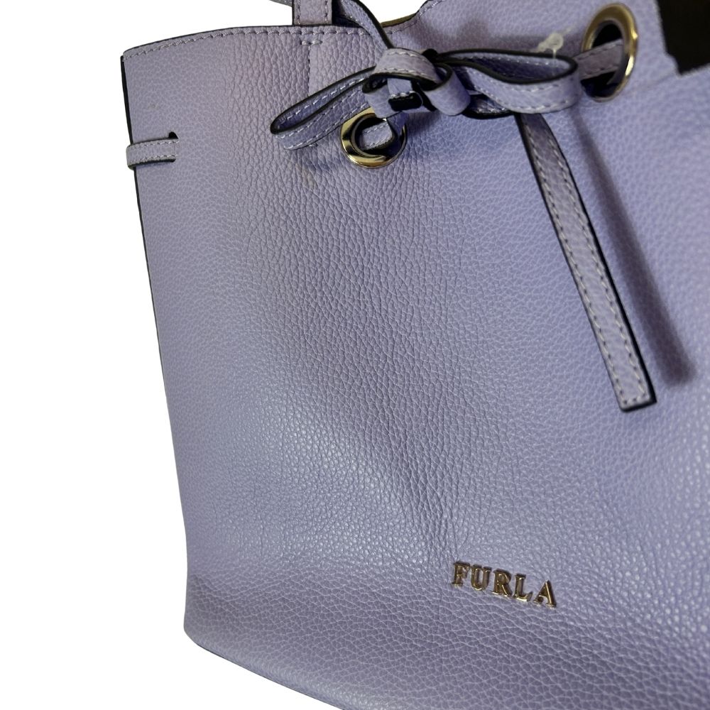 Furla Lilac Leather Drawstring Tote – Double Straps & Bow Detail