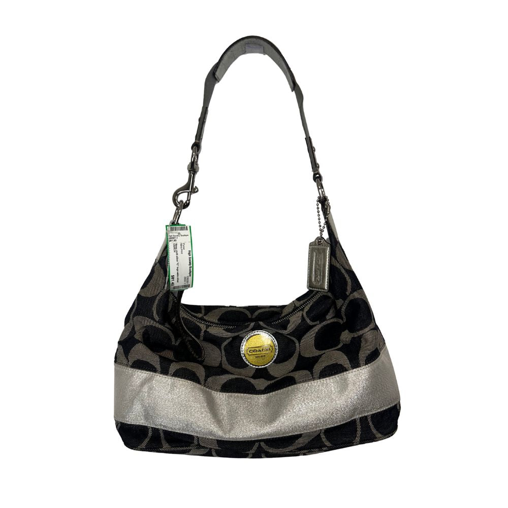 Coach Navy “C” Logo Shoulder Bag – Silver Straps & Y2K Sporty-Chic Vibes