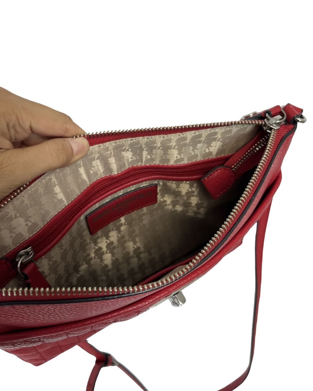 KARL LAGERFELD Red Quilted Leather Crossbody Bag