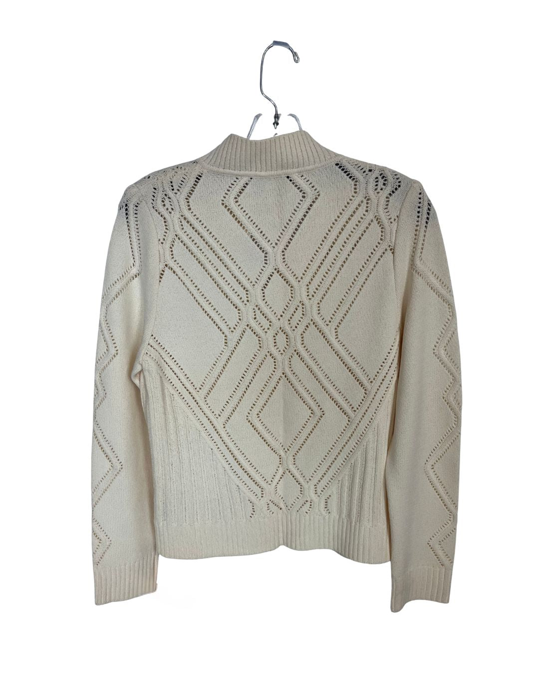ST JOHN Santana Ivory Knit Full-Zip Cardigan Sweater (Size 12)