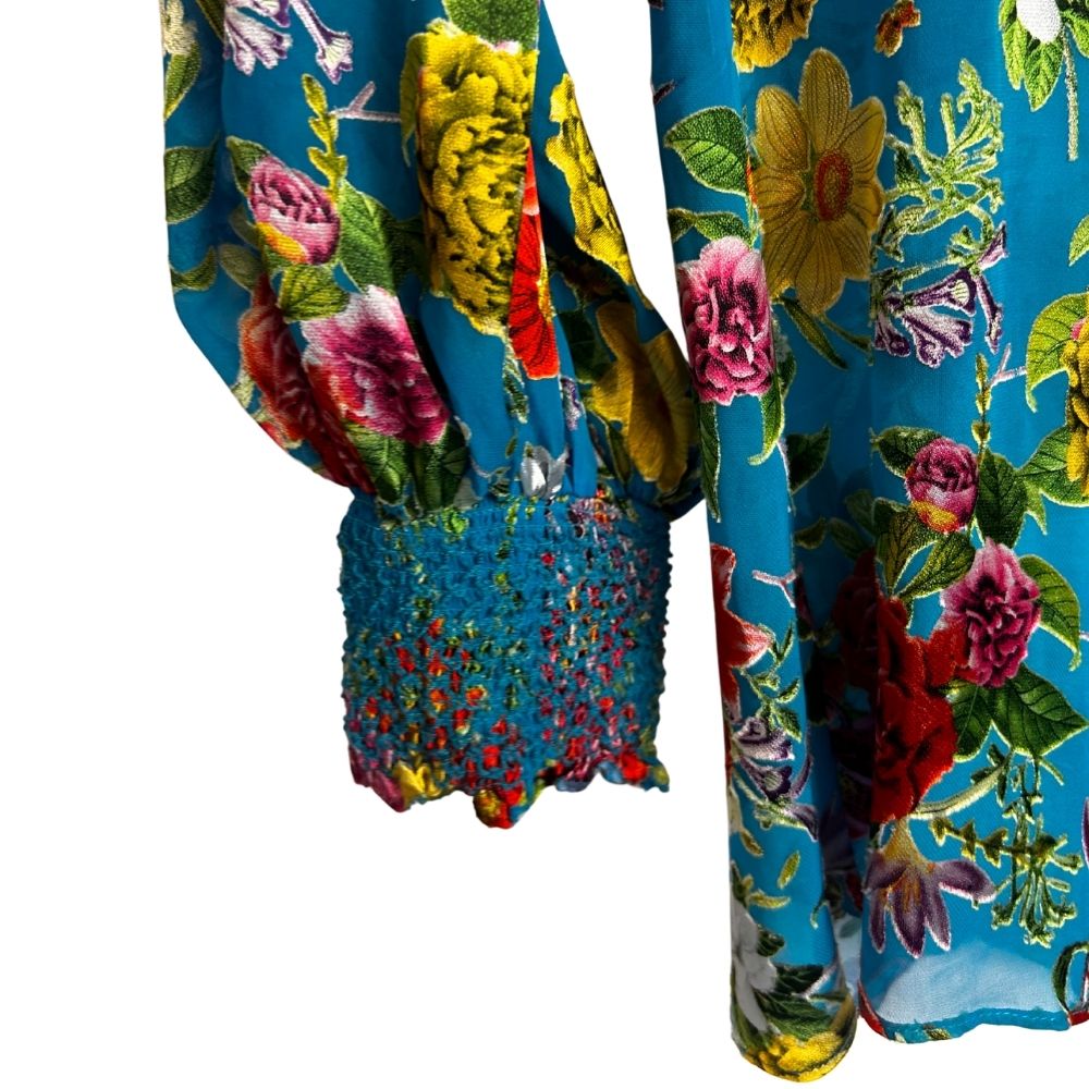 Alice & Olivia V-Neck Floral Print Blouse – Blue Multi