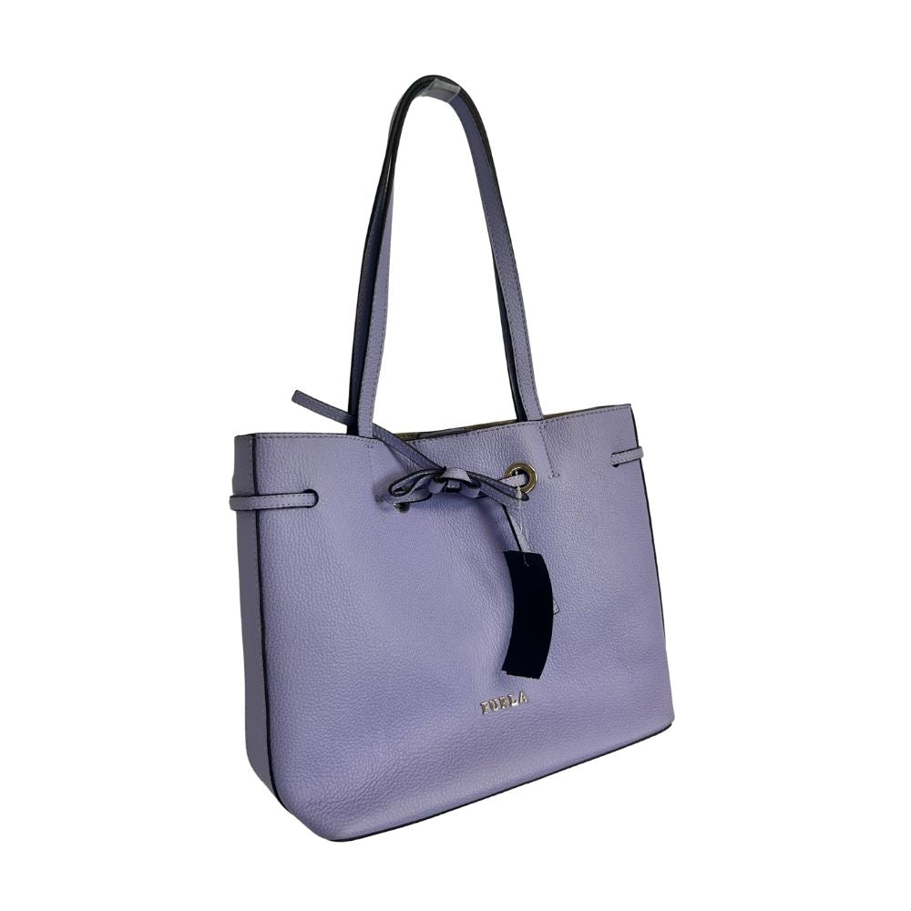 Furla Lilac Leather Drawstring Tote – Double Straps & Bow Detail