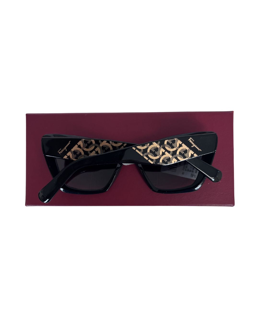 SALVATORE FERRAGAMO Black Rectangle Cat Eye Sunglasses