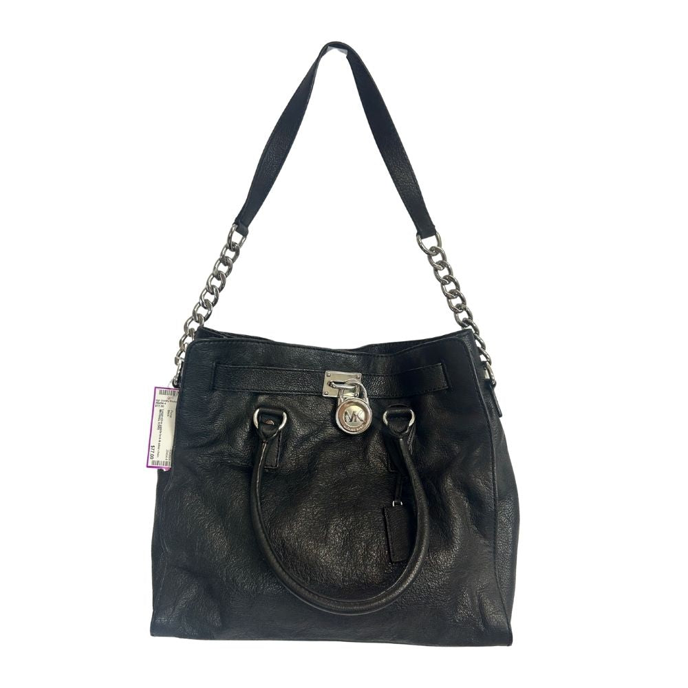 Michael Kors Black Handbag – Silver Padlock Accent & Chain Strap