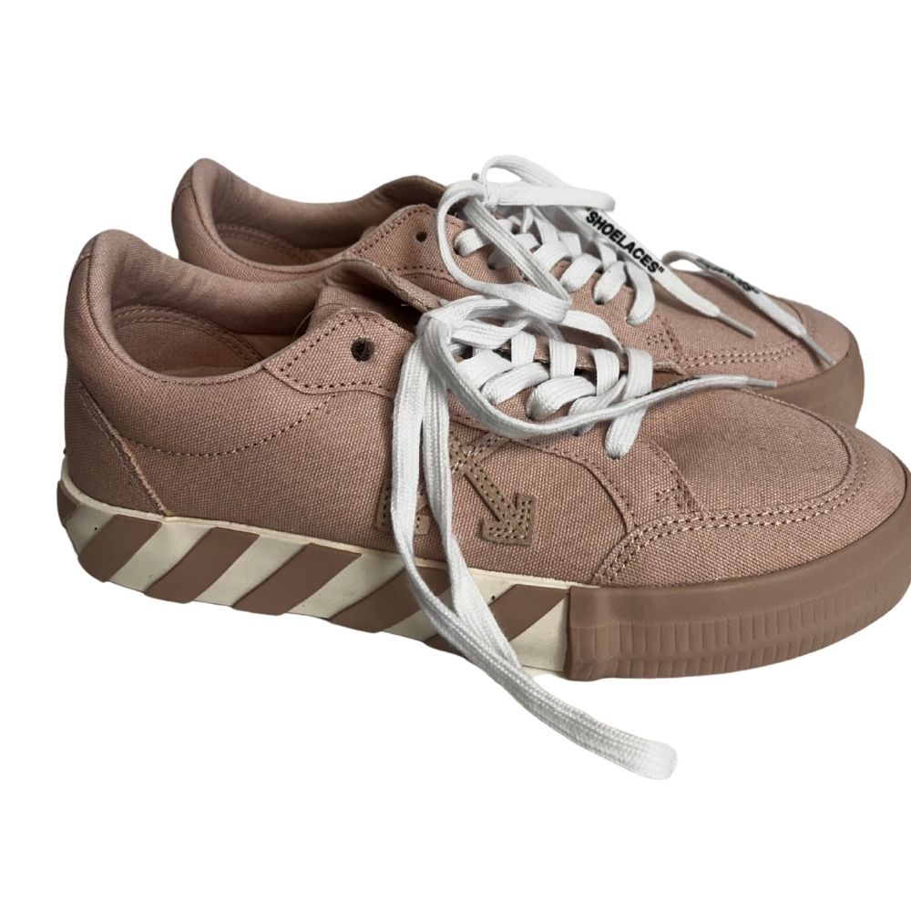 Off-White Canvas Sneakers – Blush with White Stripe Soles (Size 8.5, With Dust Bag)