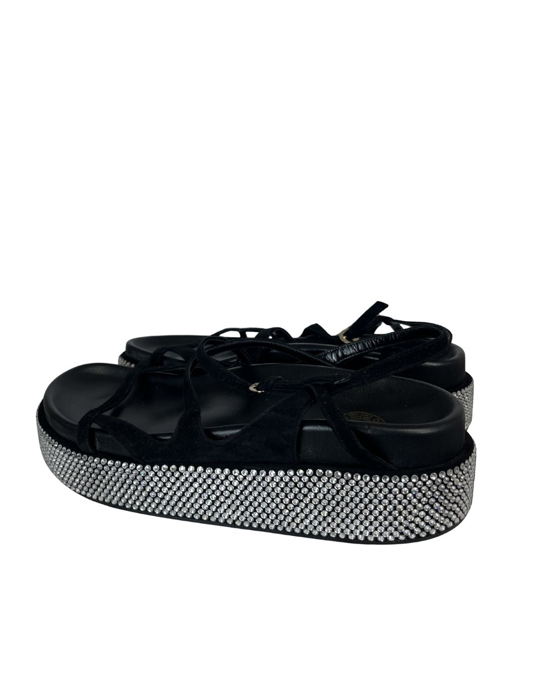 DRIES VAN NOTEN Black Leather & Rhinestone Sandals (Size 9)