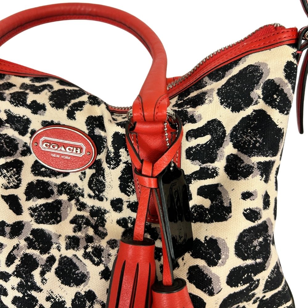 Coach Animal Print Crossbody – Black and White with Red Strap