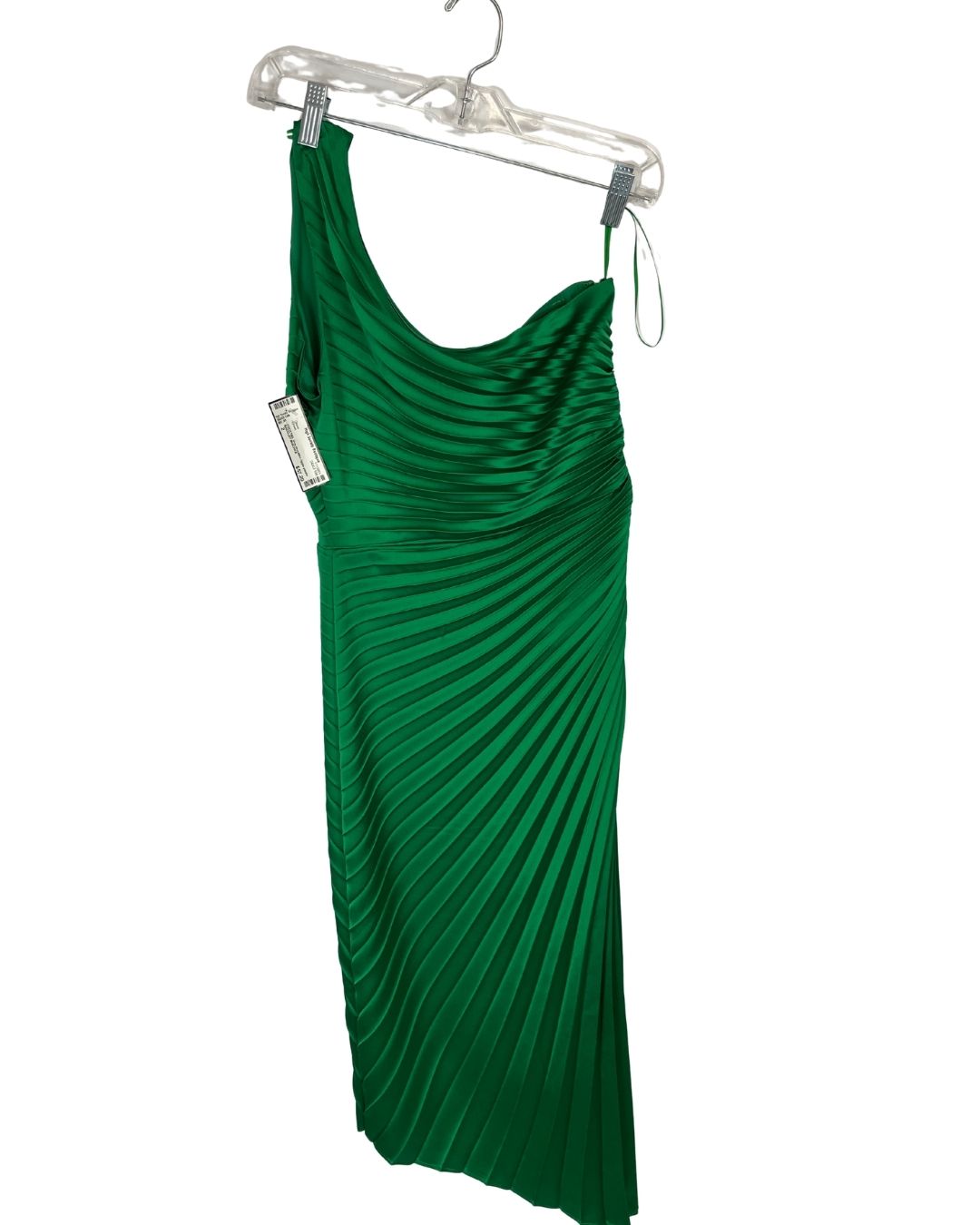 BADGLEY MISCHKA Belle Green Satin One-Shoulder Dress (Size 2)