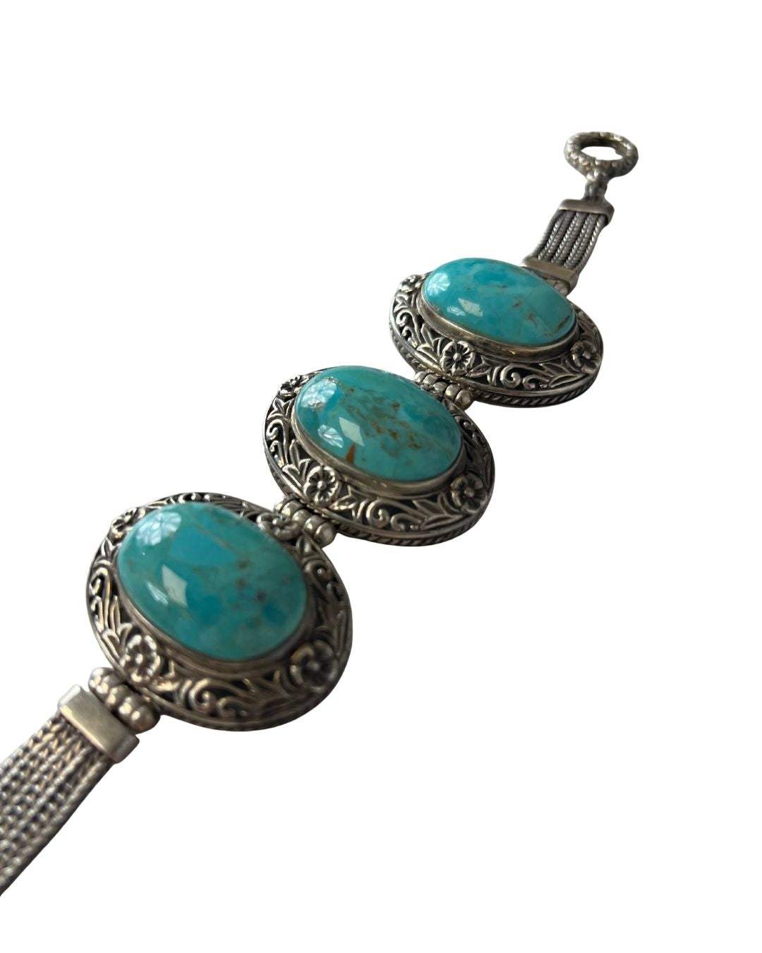 Sterling Silver & Turquoise Oval Stone Bracelet