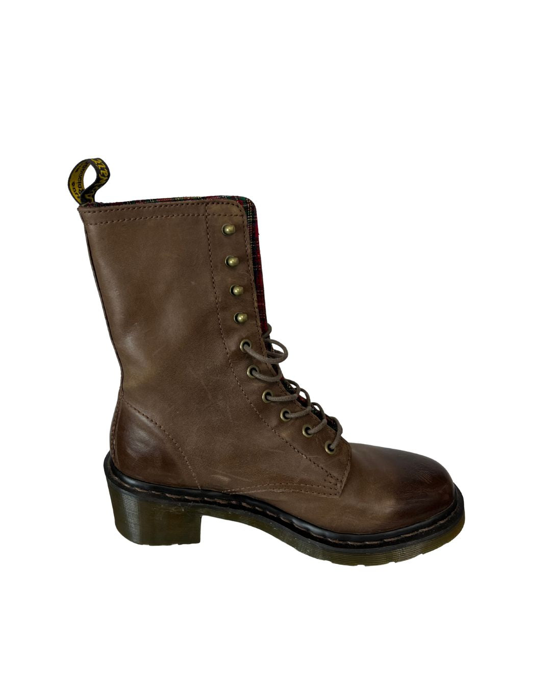 Brown Dr Martens boots side view