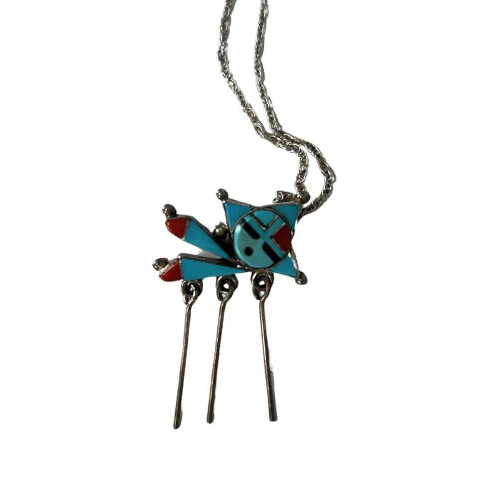 Turquoise pendant little face pendant with turquoise pointed triangle head with three sterling liver bars hanging down off pendant