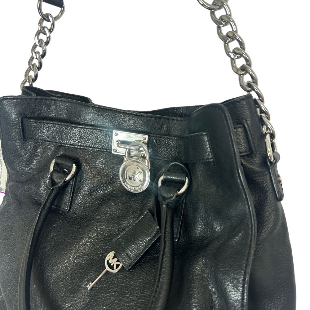 Michael Kors Black Handbag – Silver Padlock Accent & Chain Strap