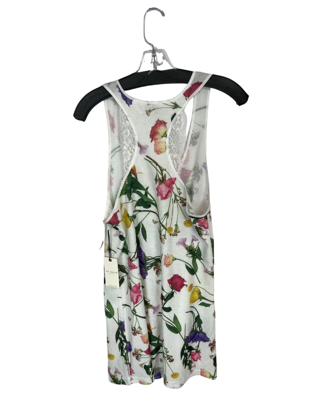 TED BAKER White Floral Long Tank Top (Size L)