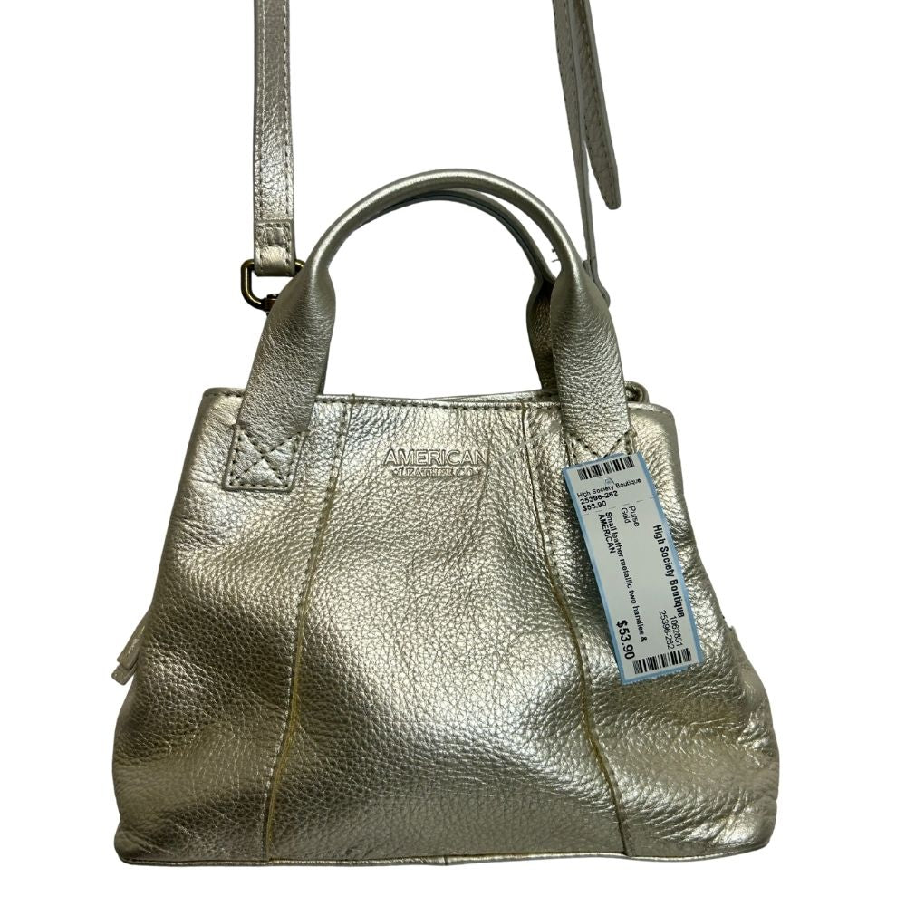 American Brand Metallic Gold Leather Satchel – Two Handles & Crossbody Strap