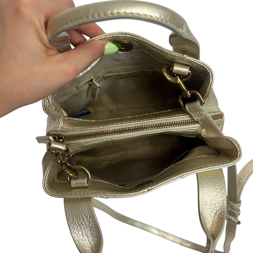 American Brand Metallic Gold Leather Satchel – Two Handles & Crossbody Strap