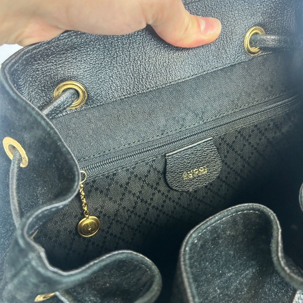 Gucci Vintage Black Suede & Leather Bamboo Backpack – Goldtone Hardware (Authenticated)