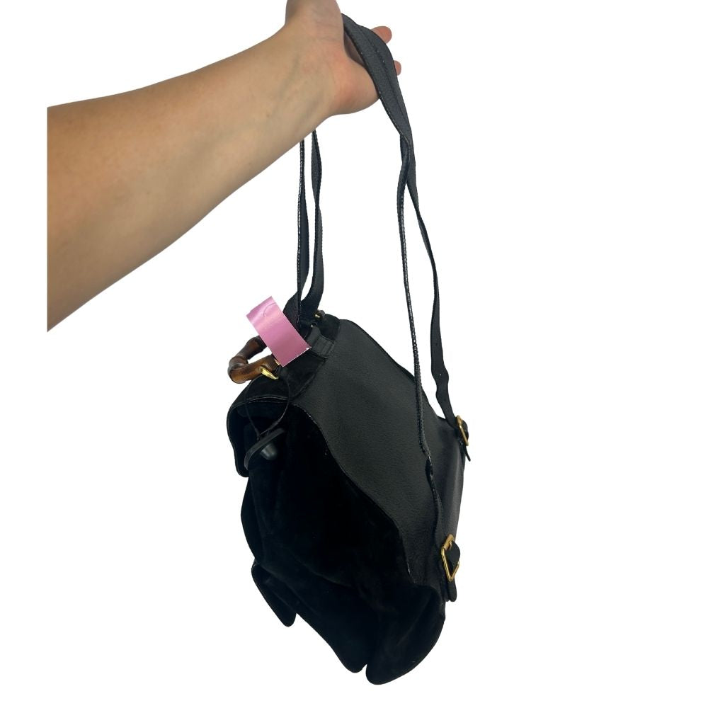 Gucci Vintage Black Suede & Leather Bamboo Backpack – Goldtone Hardware (Authenticated)