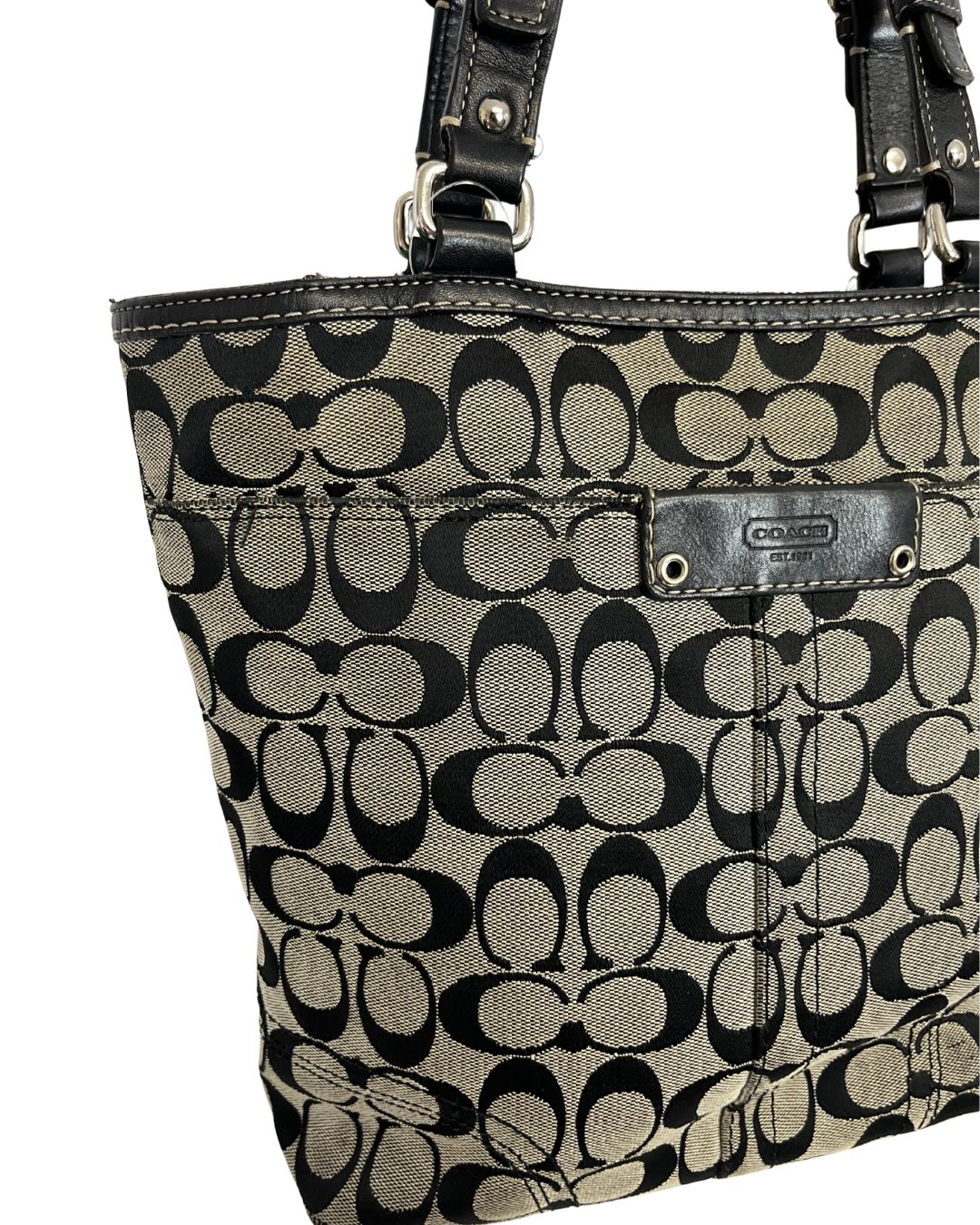 COACH Hamptons Signature Black & Gray Canvas Tote Bag