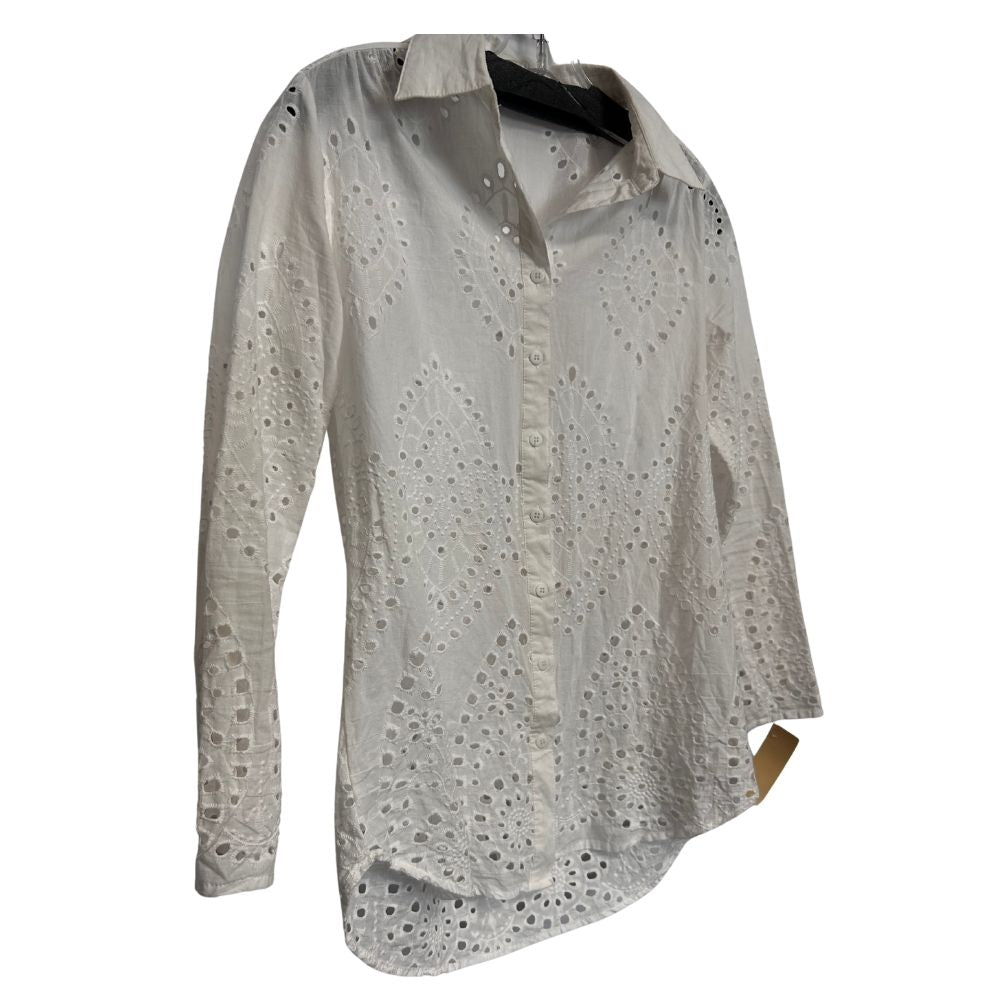 Keren Hart White Eyelet Button-Front Shirt – Size S