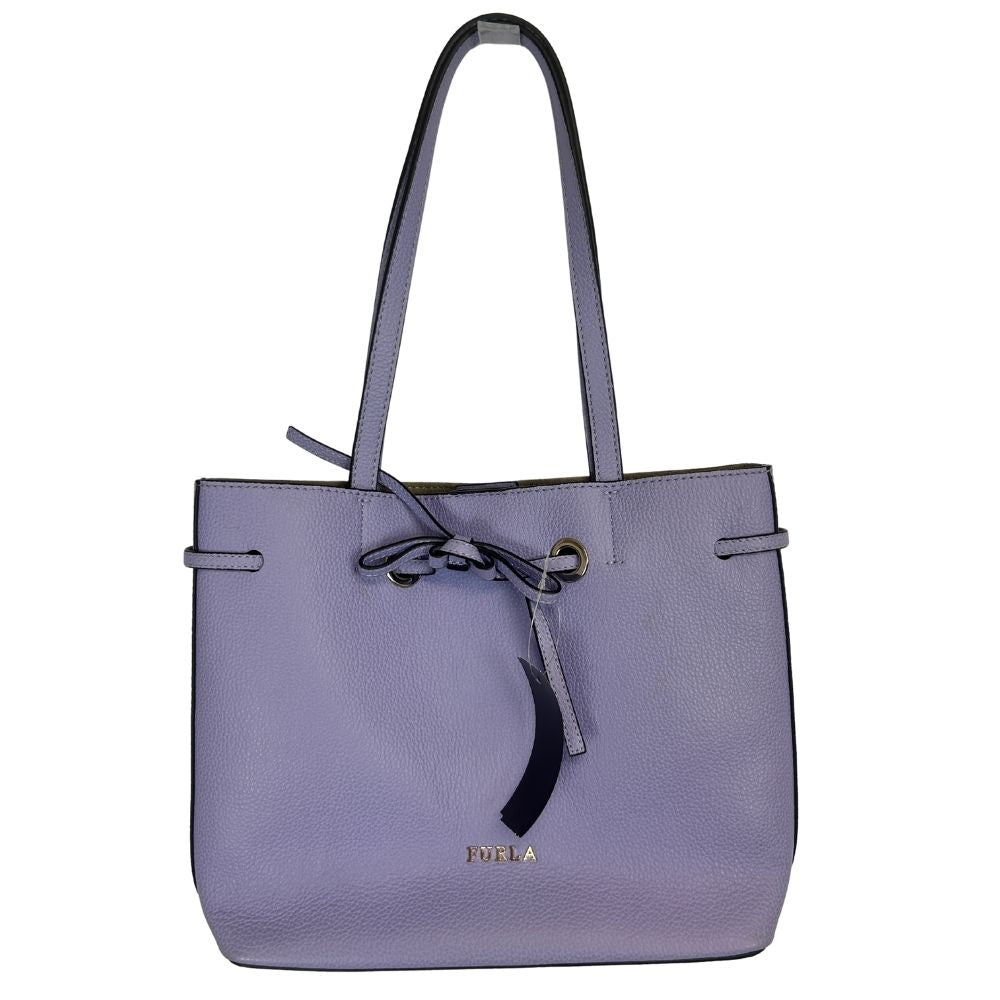 Furla Lilac Leather Drawstring Tote – Double Straps & Bow Detail
