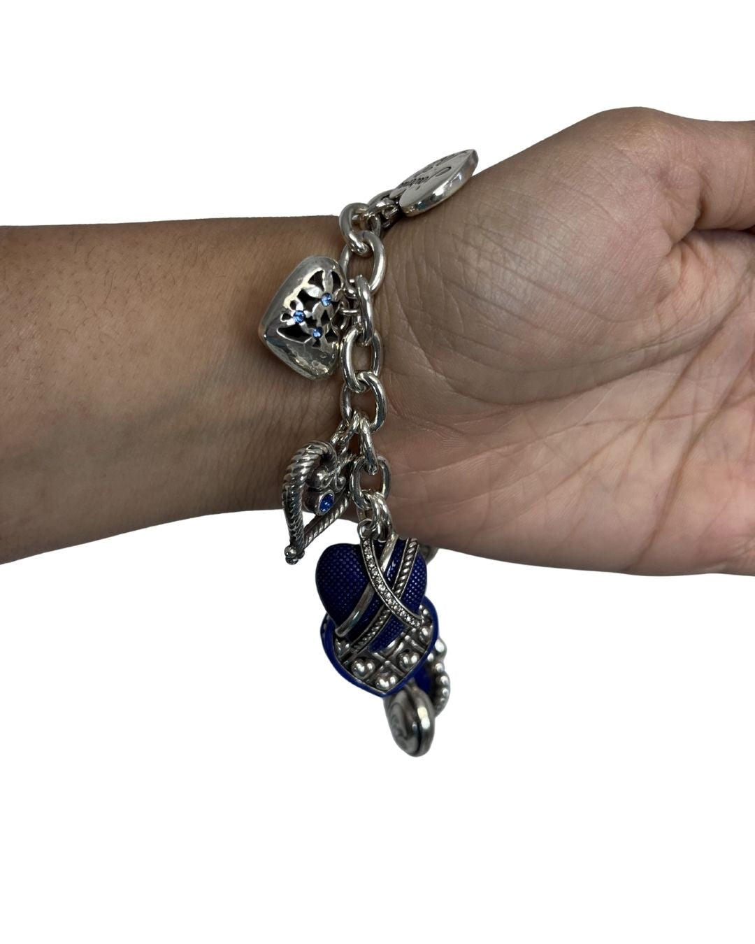 BRIGHTON One-Heart Blue & Silver Link Charm Bracelet