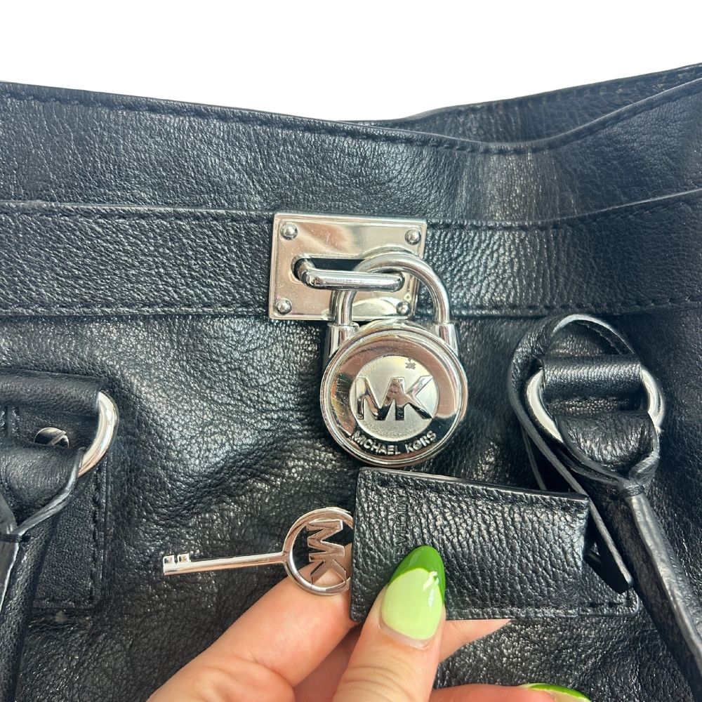 Michael Kors Black Handbag – Silver Padlock Accent & Chain Strap