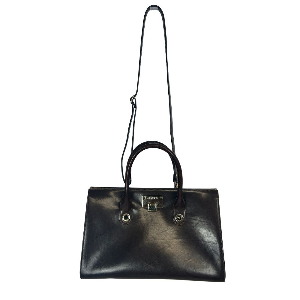 Jimmy Choo Riley Handle Bag – Brown Leather with Gold-Tone Hardware