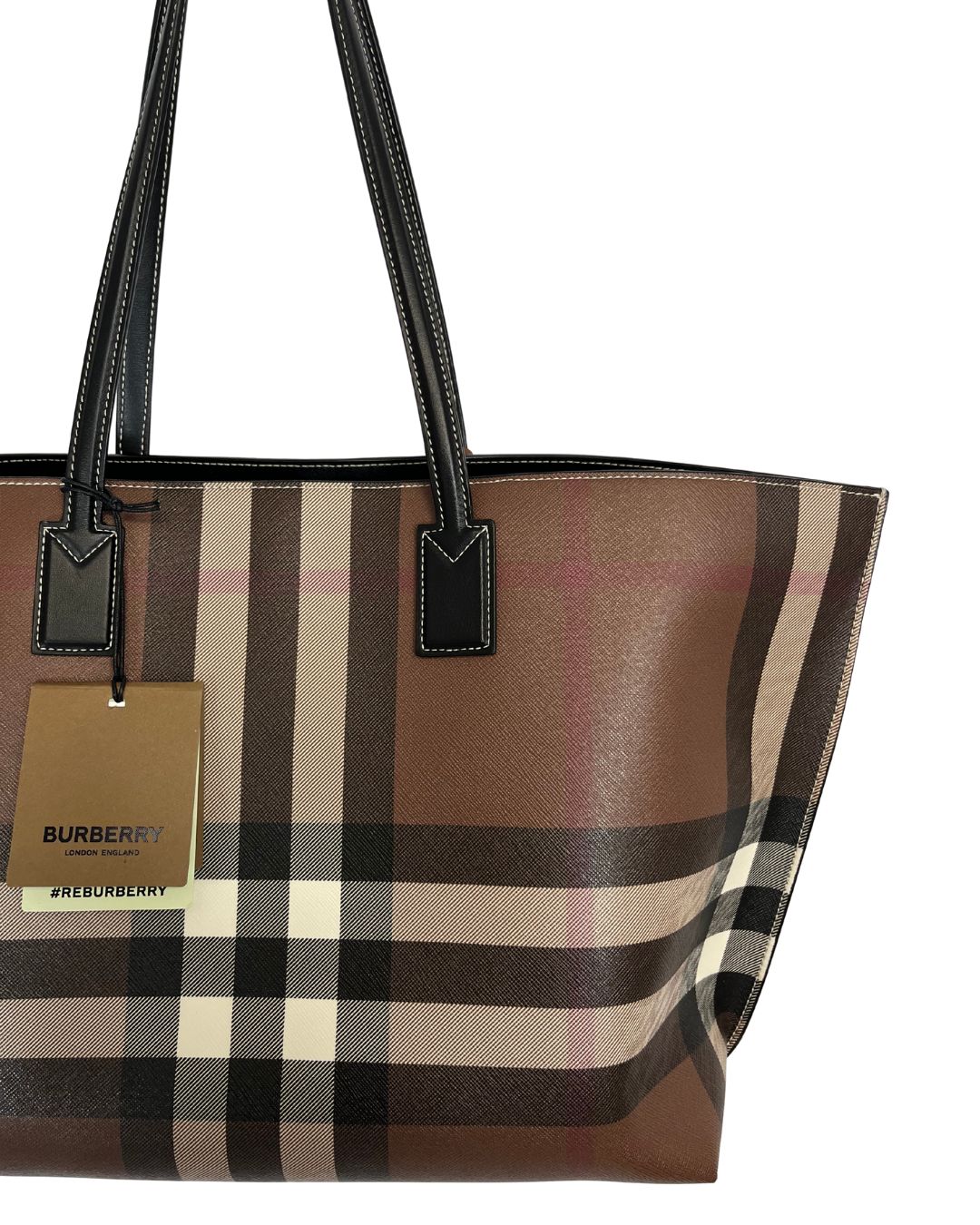 BURBERRY Medium Check Birch Brown Tote Bag