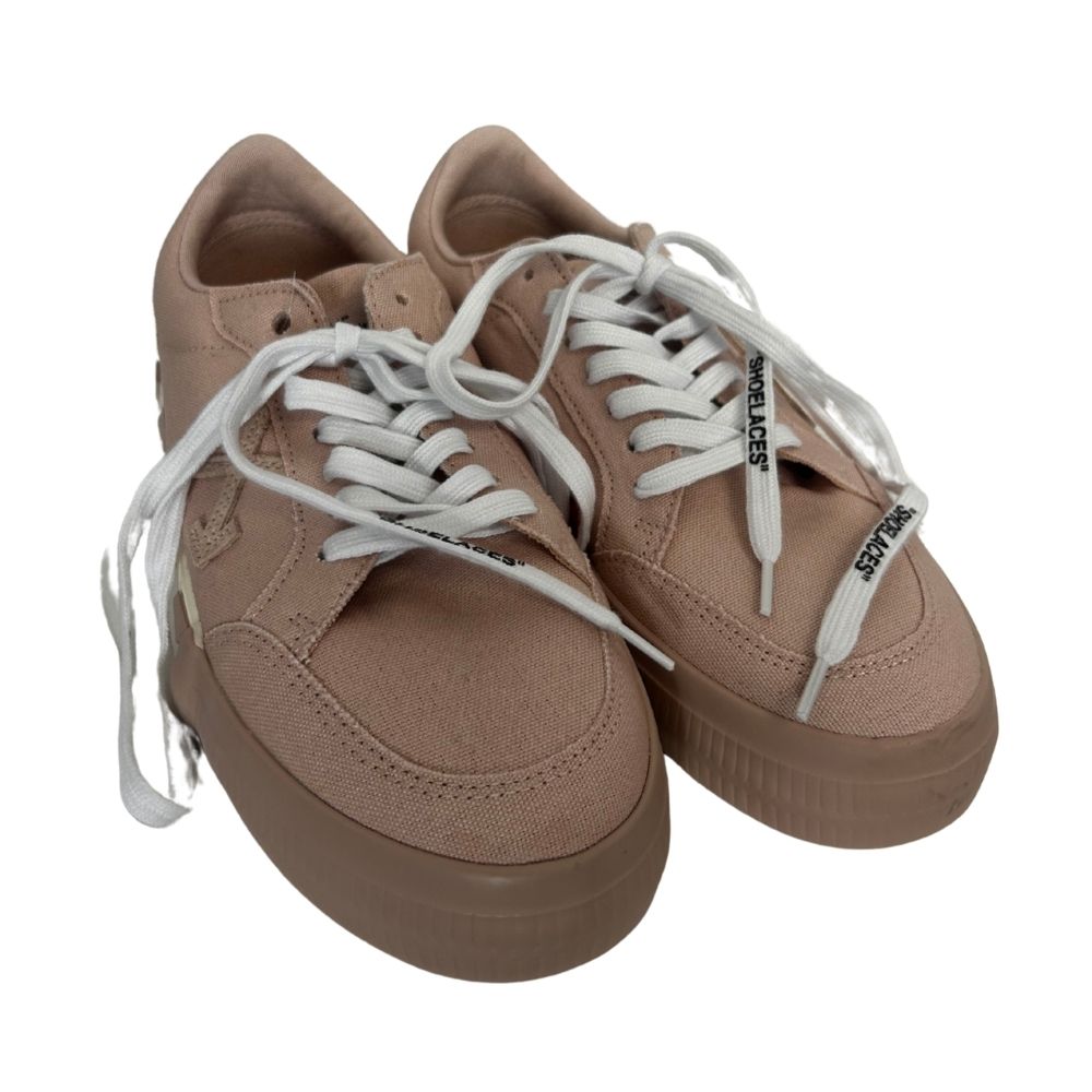 Off-White Canvas Sneakers – Blush with White Stripe Soles (Size 8.5, With Dust Bag)