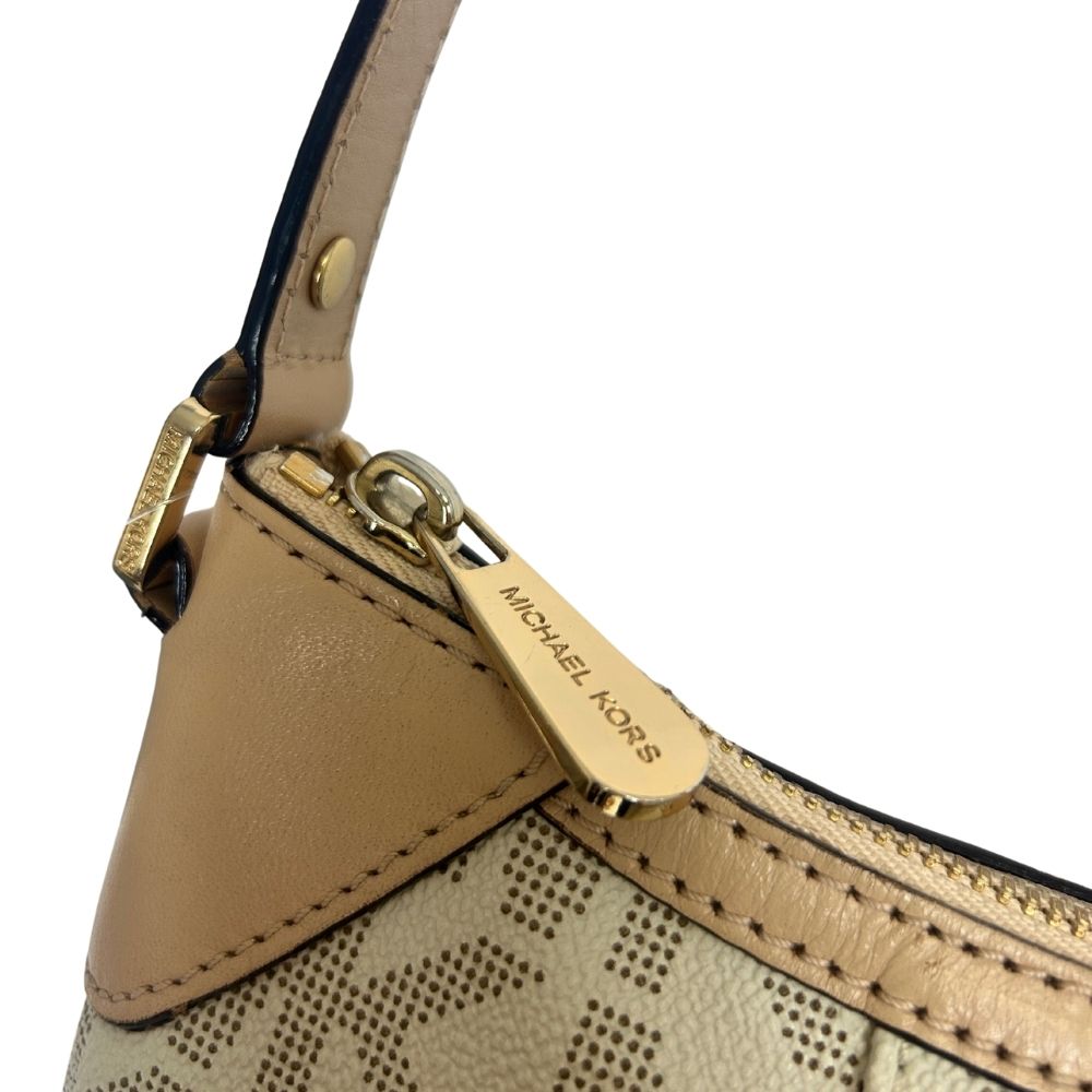 Michael Kors Logo Shoulder Bag – Beige/Tan “MK” Monogram with Single Strap
